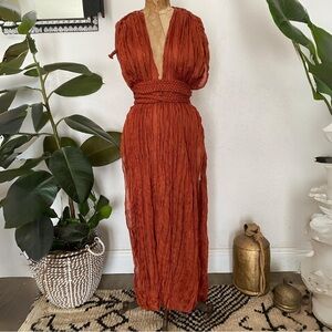 Elegant Orange Draped Dress